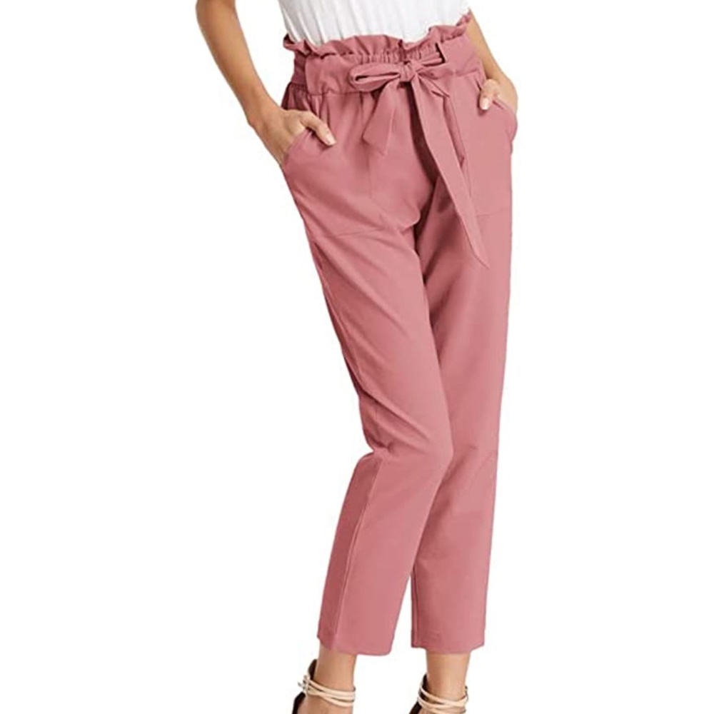 NWT Grace Karin paper bag waist pants dusty pink XL